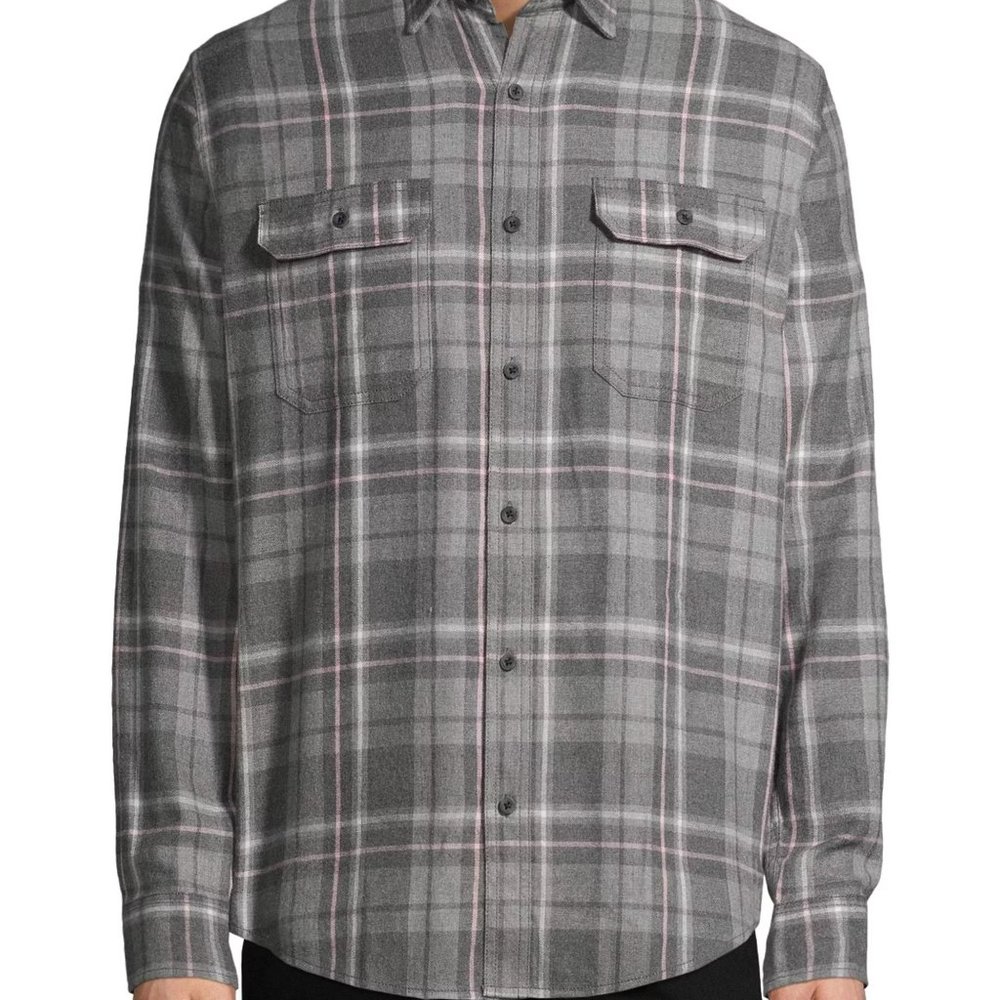 GEORGE Warm Grey and Pink Flannel Button Up